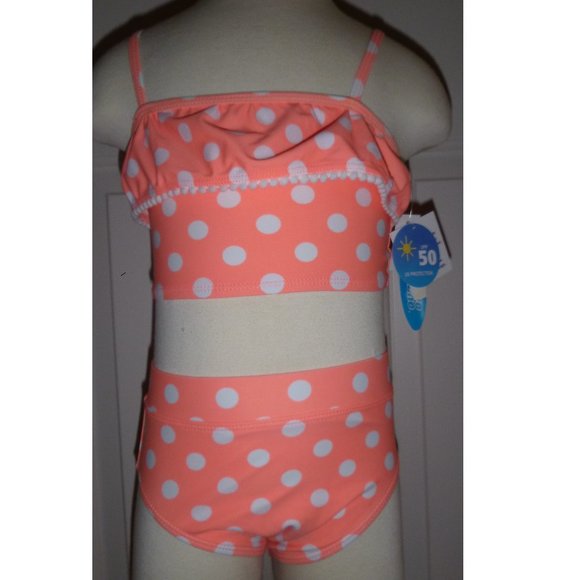 Baby Toddler Girls Coral Polka Dotted Tankini Swimsuit Size 24 mo 2T 3T   NWT - Picture 1 of 4